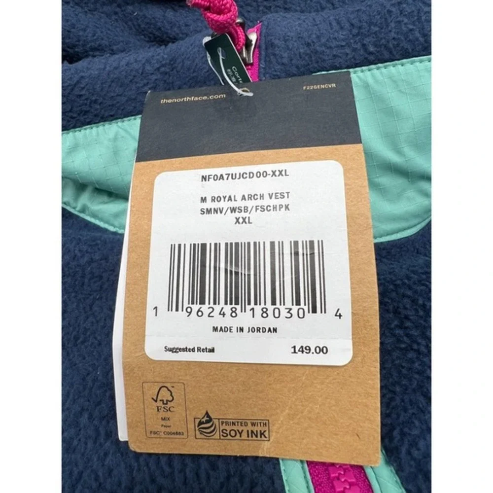 NEW The North Face Men's The Royal Arch Fleece Vest Blue‎ / Green 2XL MSRP $149